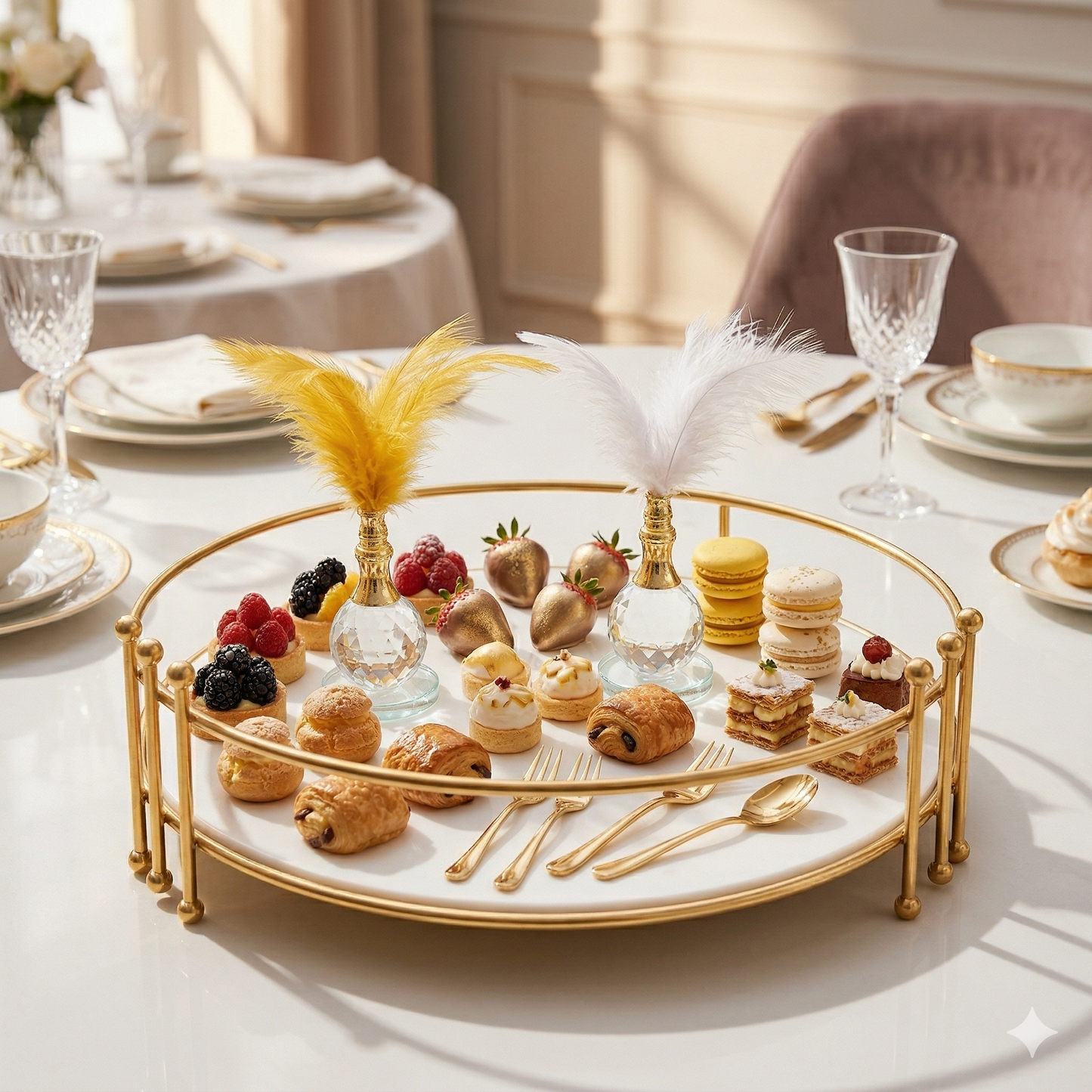 Luxury Round Gold Vanity Tray – Elegant Makeup & Perfume Organizer