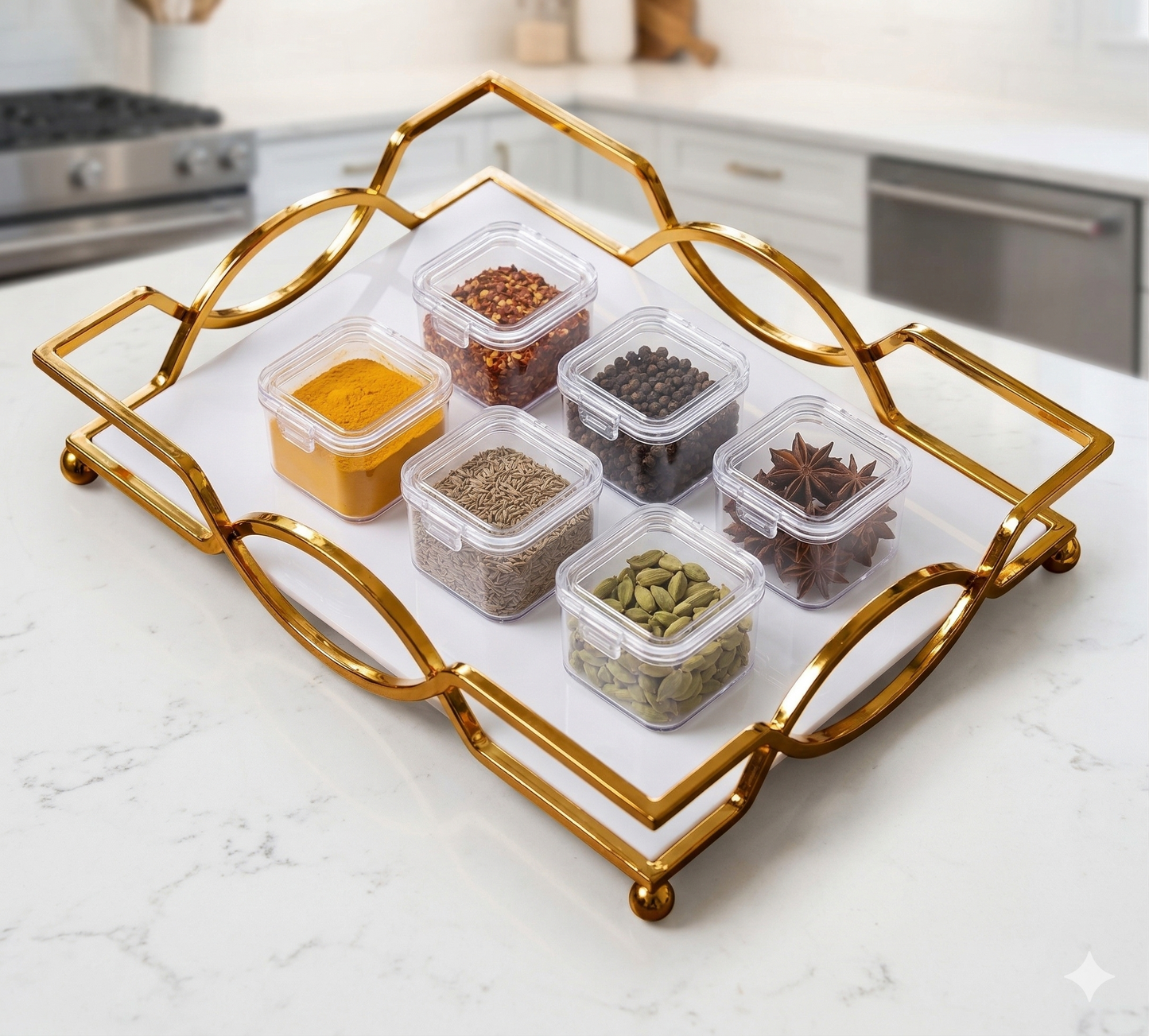 Premium Gold Serving Platter – Stylish Single-Tier Tray for Desserts, Pastries & Spice Jar Organizer – Rust-Proof Decorative Food Tray