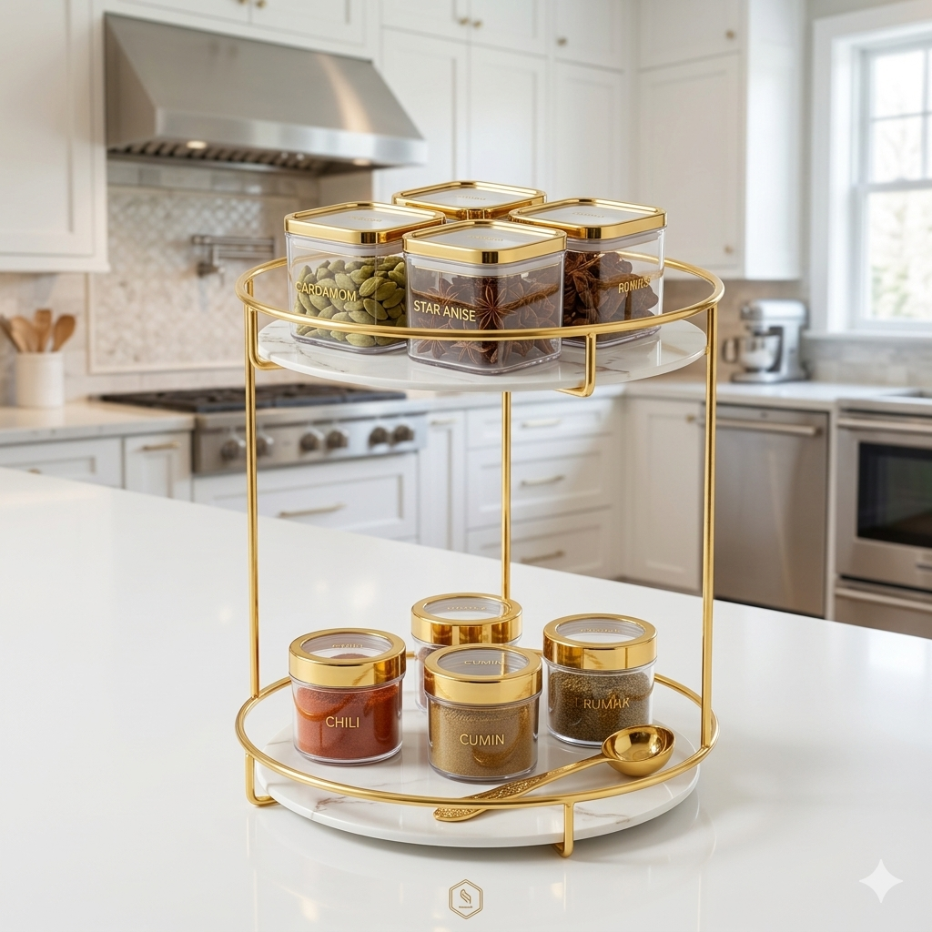 Jewelry Tray Double-Deck Cosmetics Storage Tray – Gold Metal Organizer for Rings, Necklaces & Beauty Products