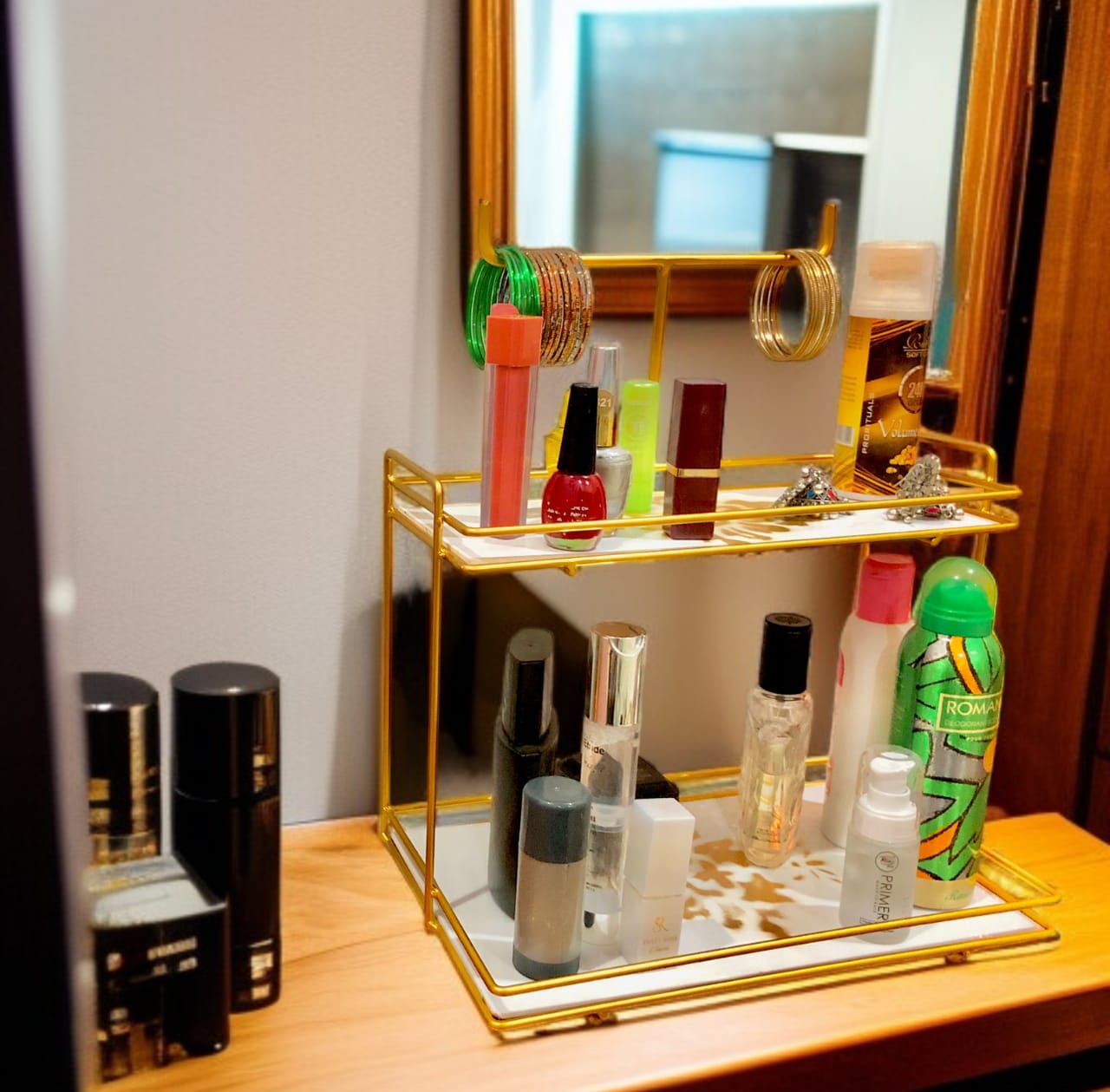 Luxury Option: 2-Tier Premium Gold Makeup Organizer & Bangle Display Stand