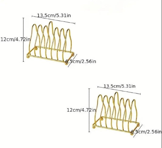 Luxury Gold Metal Plate Coaster Stand – Multi-Slot Wire Organizer for Dining & Kitchen