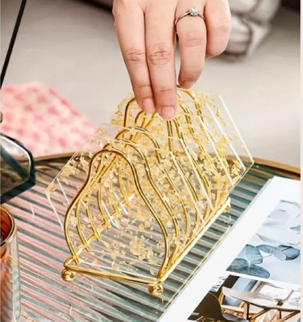 Luxury Gold Metal Plate Coaster Stand – Multi-Slot Wire Organizer for Dining & Kitchen