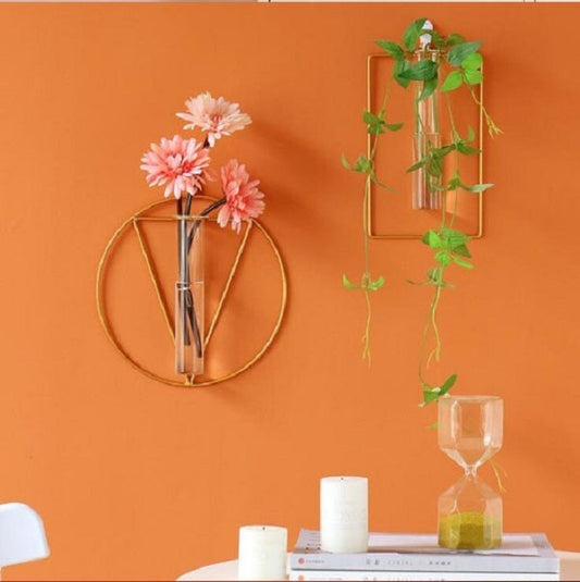 Wall-mounted Glass Vase Home Decor Wall Decoration Iron Hanging Flower Vases Hydroponic Plants Container Wedding Decoration