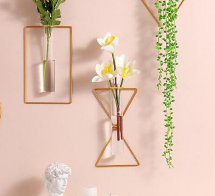 Wall-mounted Glass Vase Home Decor Wall Decoration Iron Hanging Flower Vases Hydroponic Plants Container Wedding Decoration