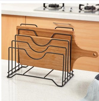 Modern Multi-Purpose Kitchen Organizer Rack – Sleek Metal Holder for Plates, Lids, Cutting Boards & Books
