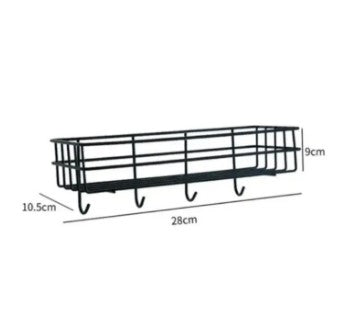 1 Self-Adhesive Wall Mounted Bathroom & Kitchen Organizer Rack โ No-Drill Metal Storage Shelf with Hanging Hooks (Black & Golden)