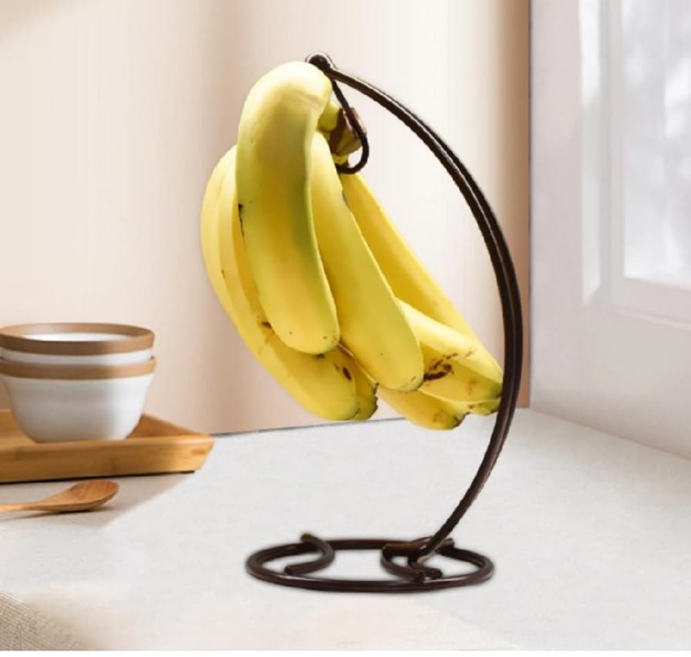 Modern Black Metal Banana Hanger Stand – Minimalist Kitchen Counter Fruit Organizer