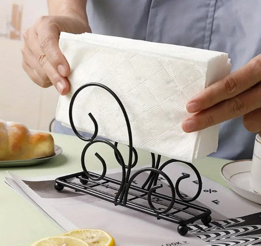 Metal Tissue Stand – Elegant Wrought Iron Scroll Napkin Holder for Dining Table
