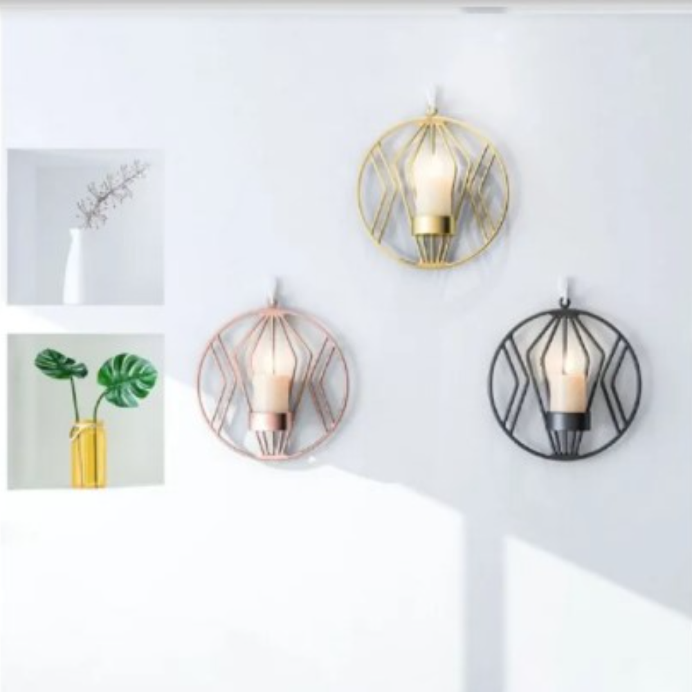1pc Luxury Oval Golden Wall Sconce - Elegant Geometric Metal Candle Holder for Home Decor