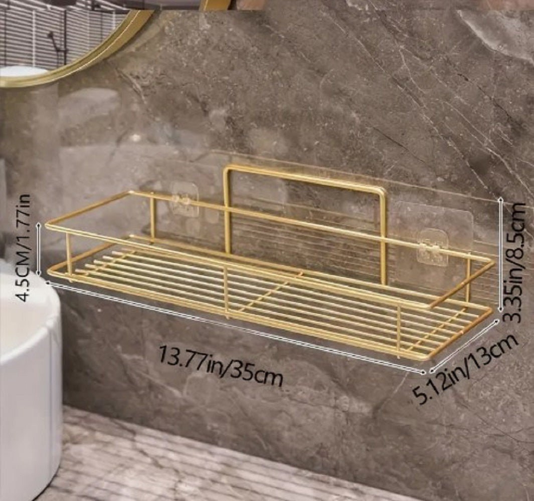 Golden Wall-Mounted Bathroom Rack – Luxury Stainless Steel Cosmetic & Toiletry Organizer