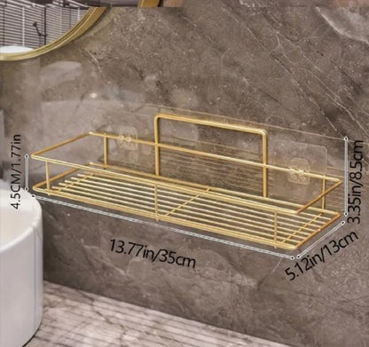 Golden Wall-Mounted Bathroom Rack – Luxury Stainless Steel Cosmetic & Toiletry Organizer