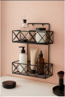 Luxury Golden 2-Tier Wall Mounted Cosmetic Organizer - Premium Makeup Storage Rack for Vanity & Bathroom