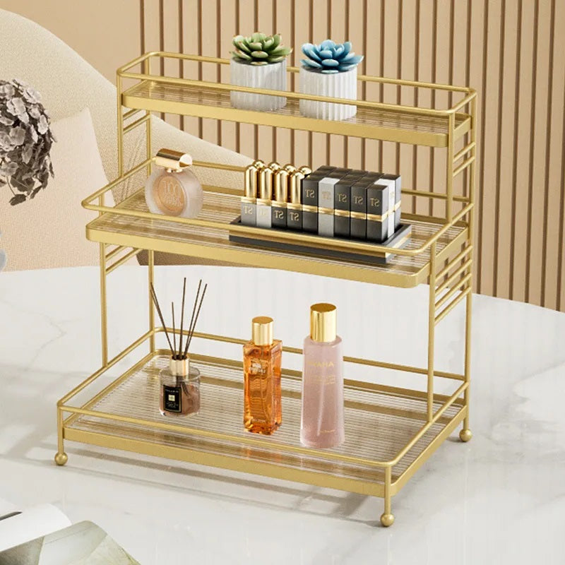 Luxury 1-Tier Gold Display Rack – Multipurpose Metal Organizer for Makeup, Perfumes & Kitchen