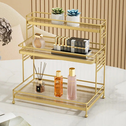 Luxury 1-Tier Gold Display Rack – Multipurpose Metal Organizer for Makeup, Perfumes & Kitchen