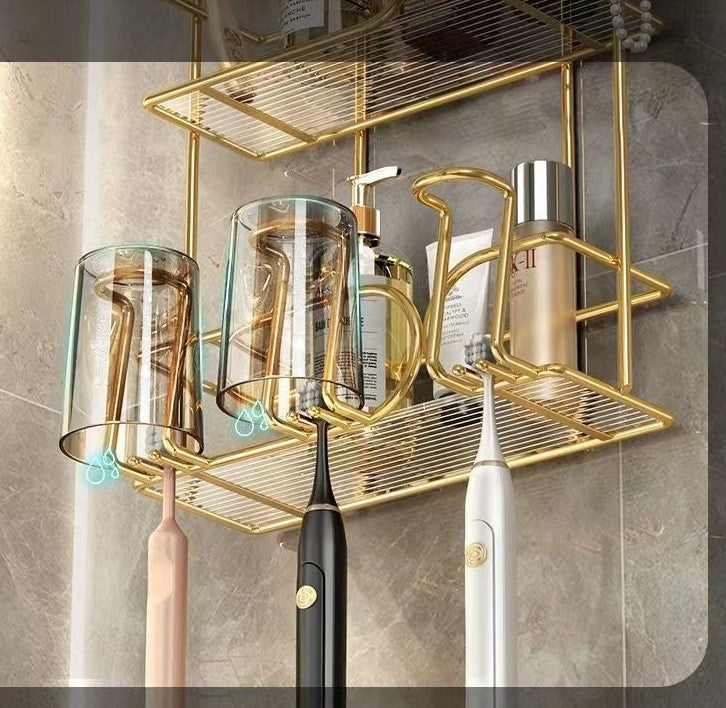 Luxury Wall-Mounted Toothbrush Holder – Self-Adhesive Bathroom Storage Rack – Anti-Dust & Punch-Free Organizer