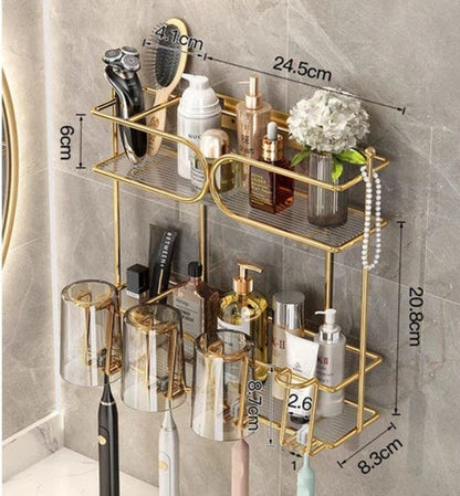 Luxury Wall-Mounted Toothbrush Holder – Self-Adhesive Bathroom Storage Rack – Anti-Dust & Punch-Free Organizer