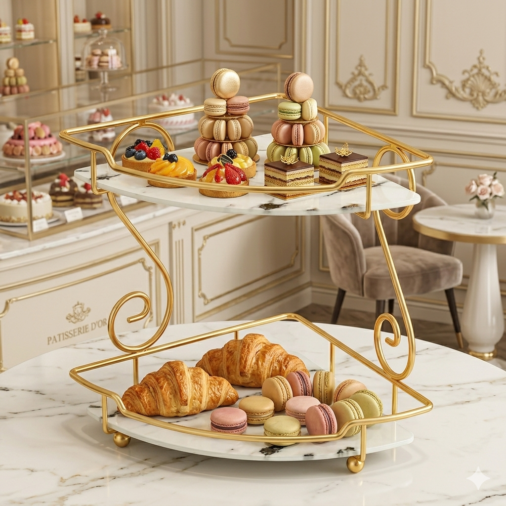 2-Tier Golden Corner Rack for cosmetic
