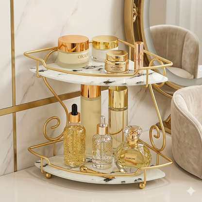 2-Tier Golden Corner Rack for cosmetic