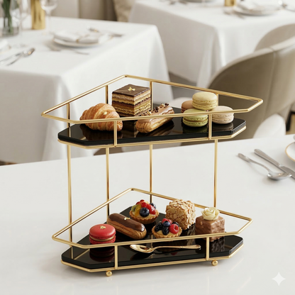 2-Tier Corner Storage Rack – Shiny Gold & Black acrylic Finish