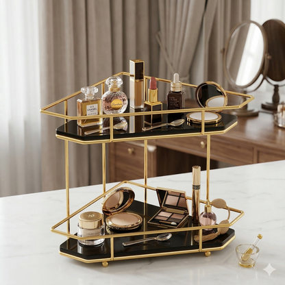 2-Tier Corner Storage Rack – Shiny Gold & Black acrylic Finish