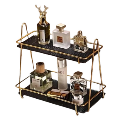 Luxury 2-Tier Gold Display Rack - Multipurpose Metal Organizer for Dessert, Perfume & Cosmetics