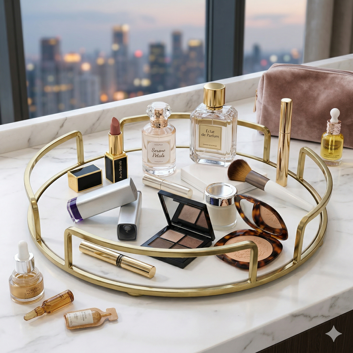 Luxury Round Golden Organizer Tray – Premium Black Acrylic Base for Perfumes & Makeup Display