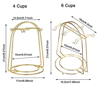 Metal Cup & Saucer Stand – 6-Hook Kitchen Tea Set Organizer Rack