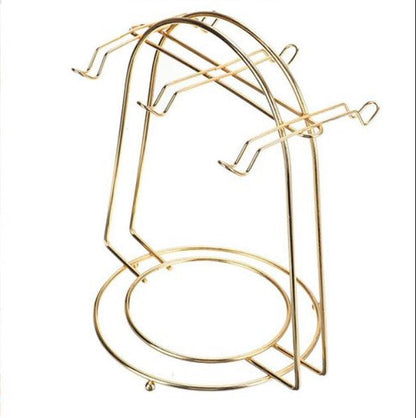 Metal Cup & Saucer Stand – 6-Hook Kitchen Tea Set Organizer Rack