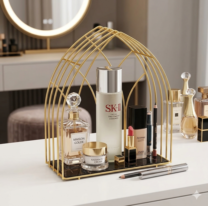 Luxury Gold Arch Cosmetic Organizer – Multi-Tier Makeup Storage Rack & Perfume Display Stand