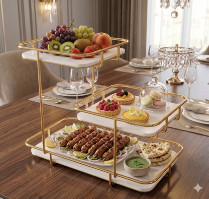 Exclusive 3-Tier Golden Buffet Server – Luxury Food Display Stand for Fruits, Sweets & Starters