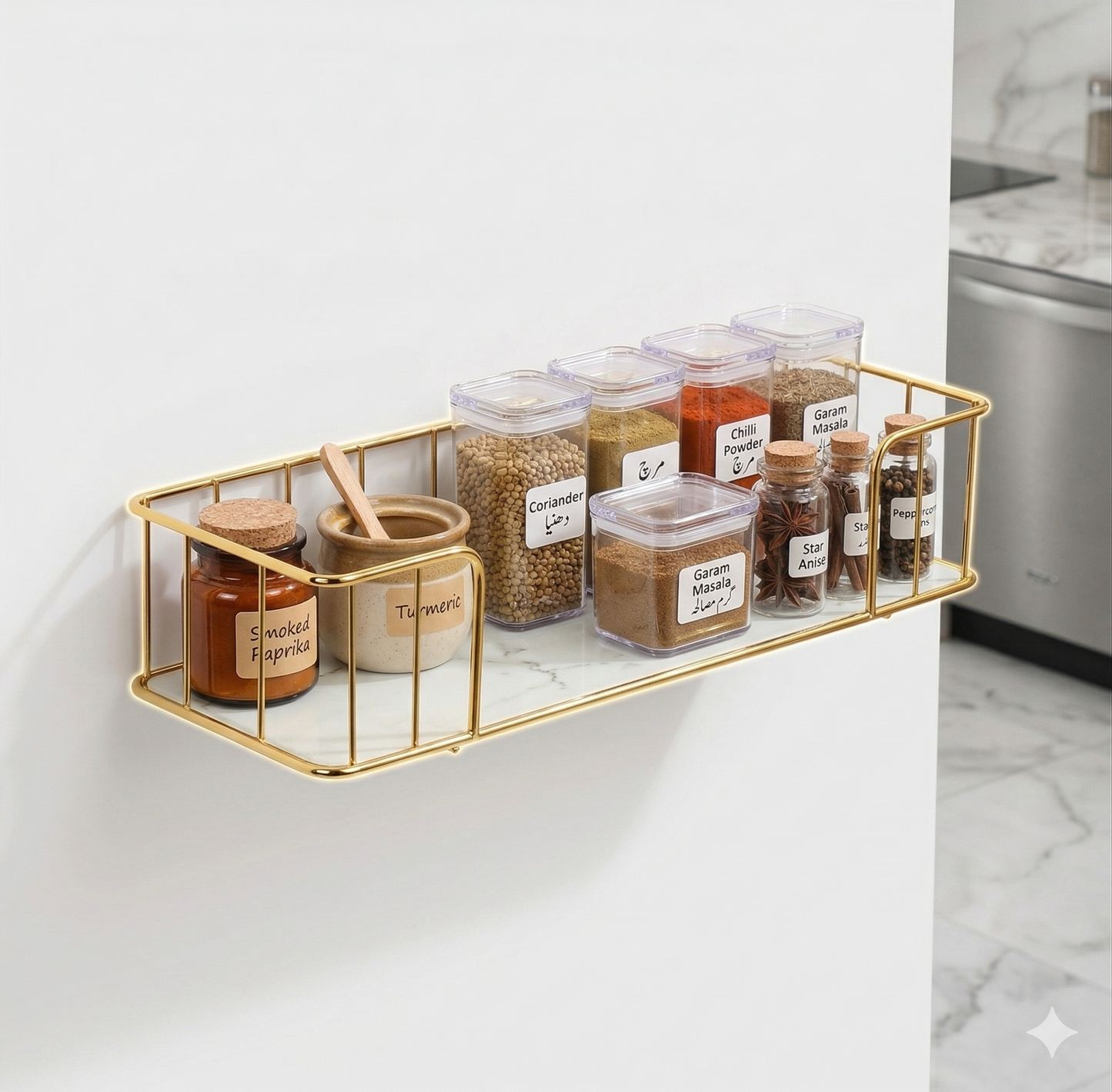 Luxury Golden Wall-Mounted Organizer Rack – Multi-purpose Storage Shelf for Bathroom, Kitchen & Dressing Table – Premium Metal & Marble Finish Base