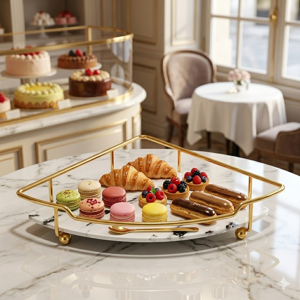 Luxury Single-Tier Gold Corner Display Shelf – Makeup & Perfume Storage Tray with Marble Base