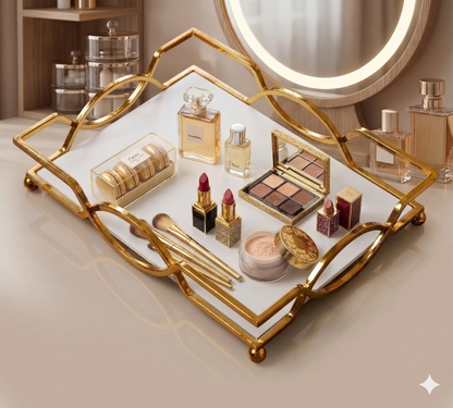 Premium Gold Serving Platter – Stylish Single-Tier Tray for Desserts, Pastries & Spice Jar Organizer – Rust-Proof Decorative Food Tray
