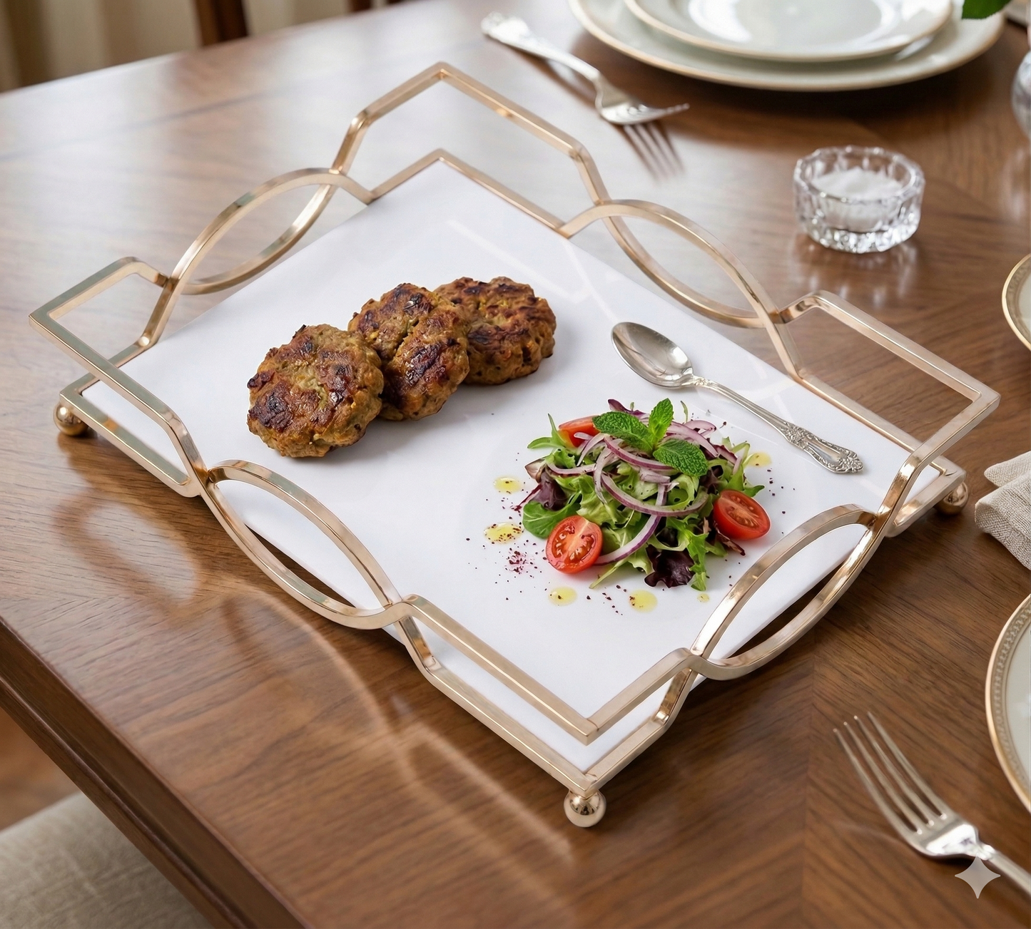 Premium Gold Serving Platter – Stylish Single-Tier Tray for Desserts, Pastries & Spice Jar Organizer – Rust-Proof Decorative Food Tray