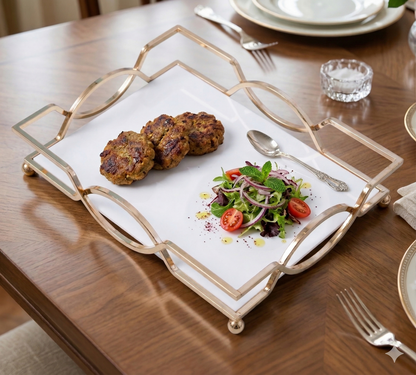 Premium Gold Serving Platter – Stylish Single-Tier Tray for Desserts, Pastries & Spice Jar Organizer – Rust-Proof Decorative Food Tray