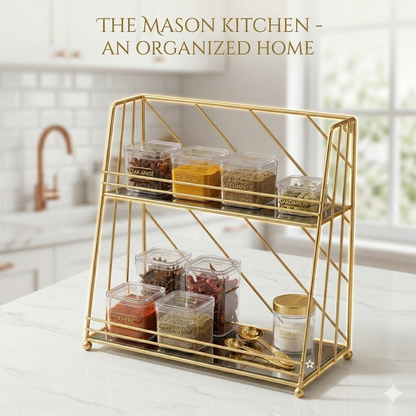 Premium 2-Tier Geometric Gold Vanity Organizer – Luxury Diamond-Pattern Makeup Rack
