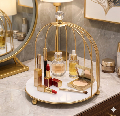 Multi-Purpose Golden Birdcage Stand – Luxury Display Rack for Fast Food, Desserts & Cosmetic Organization