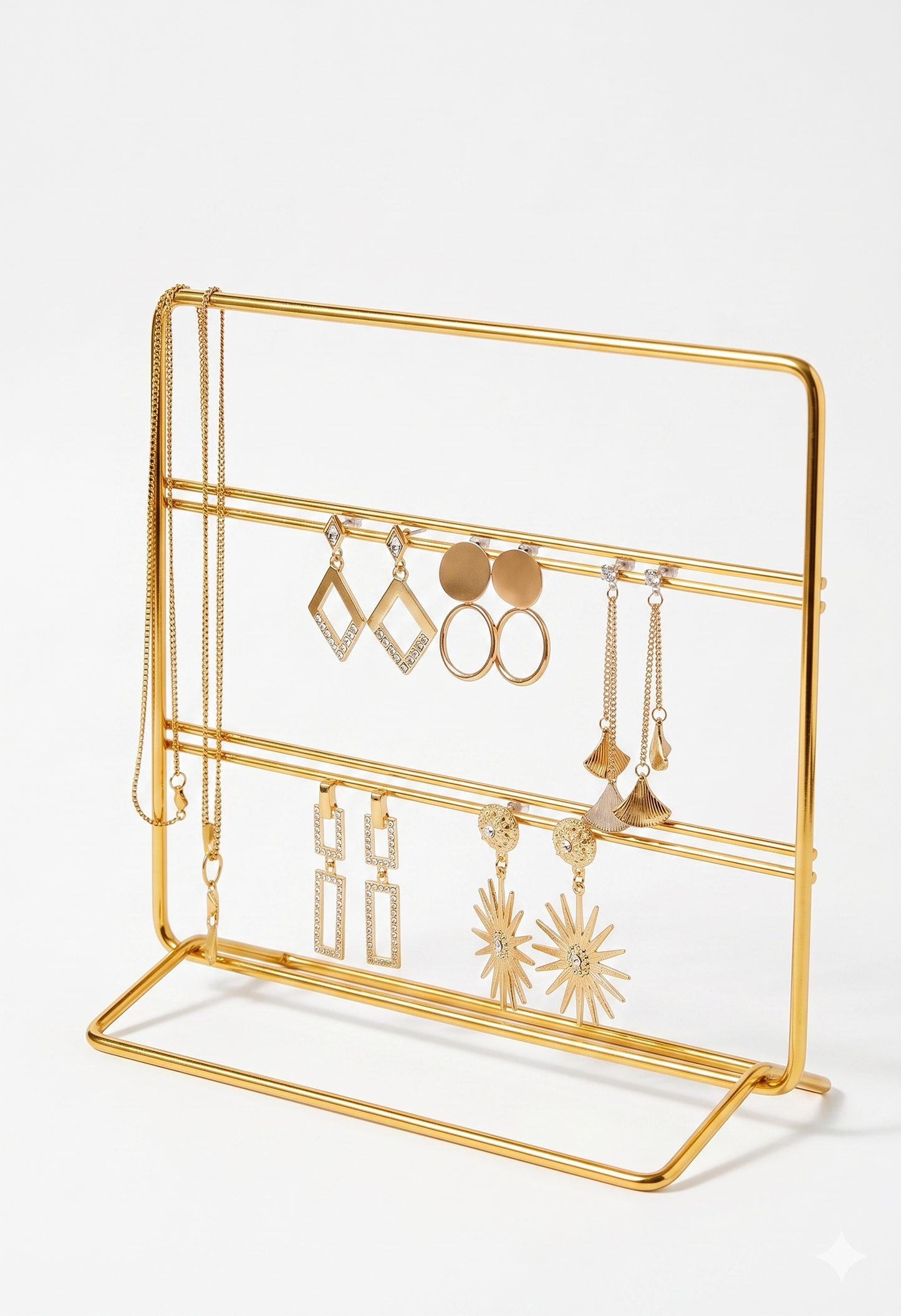 Luxury Multi-Tier Golden Earring Organizer Rack – Premium Metal Holder for Studs, Dangles & Hoop Earrings – Space Saving Vanity Stand
