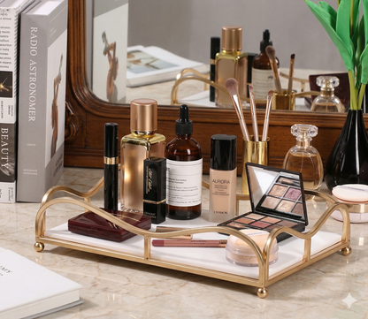 Luxury Gold Vanity Tray with Acrylic Base – Mirror-Finish Single-Tier Makeup, Perfume & Skincare Organizer