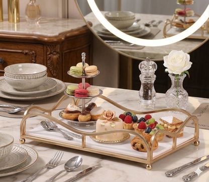 Luxury Gold Vanity Tray with Acrylic Base – Mirror-Finish Single-Tier Makeup, Perfume & Skincare Organizer