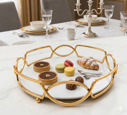 Luxury Round Golden  Tray - Elegant Cosmetic & Jewelry Organize
