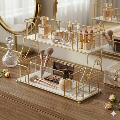 Luxury 2-Tier Gold Spice Rack & Kitchen Organizer – Elegant Countertop Storage for Jars, Condiments, and Spice Bottles