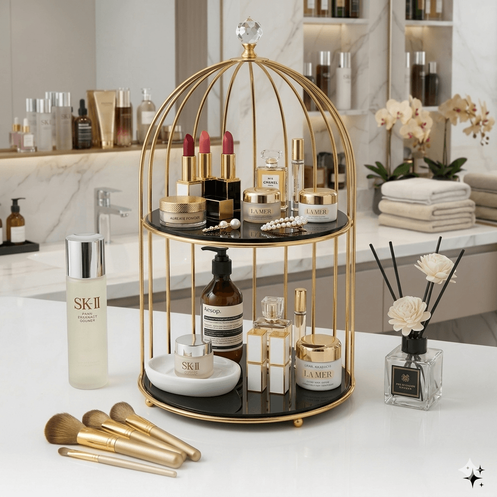 Royal 2-Tier Multi-Purpose Golden Platter Stand – Luxury Display Rack for Fast Food, Desserts & Cosmetic Organization