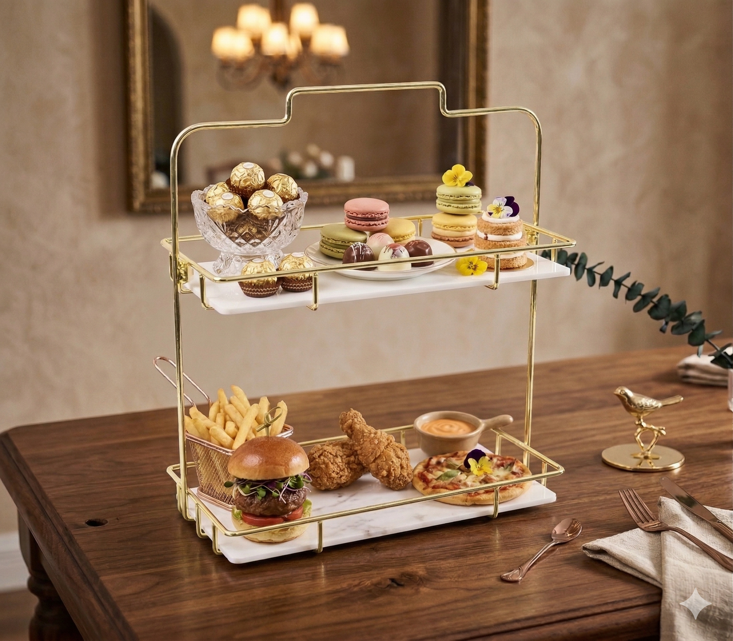 2-Tier Golden Vanity Rack – Elegant Makeup & Skincare Organizer :