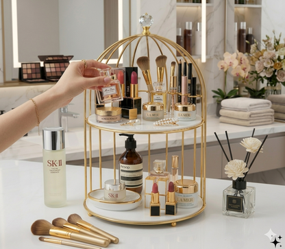 Royal 2-Tier Multi-Purpose Golden Platter Stand – Luxury Display Rack for Fast Food, Desserts & Cosmetic Organization