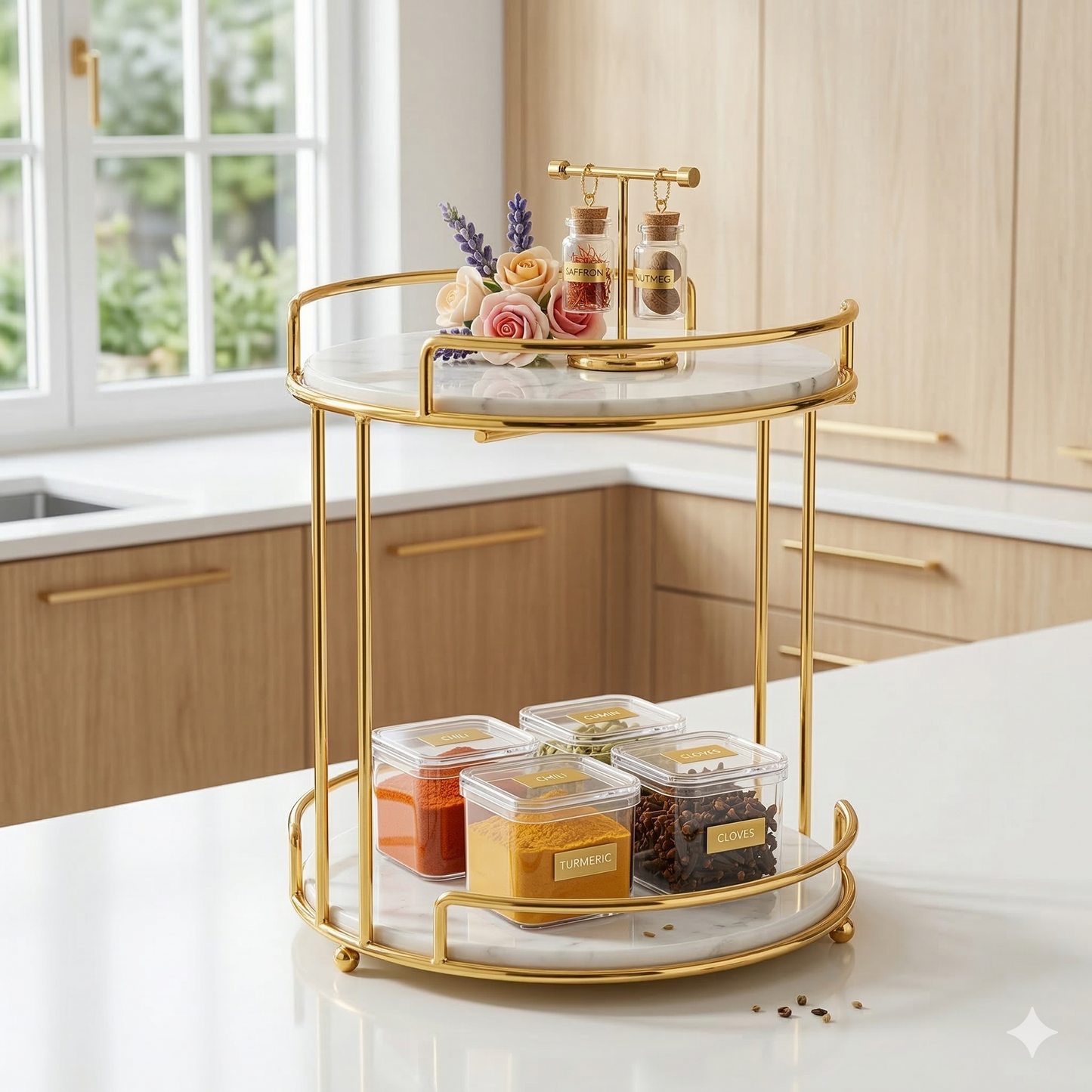 Jewelry Tray Double-Deck Cosmetics Storage Tray – Gold Metal Organizer for Rings, Necklaces & Beauty Products