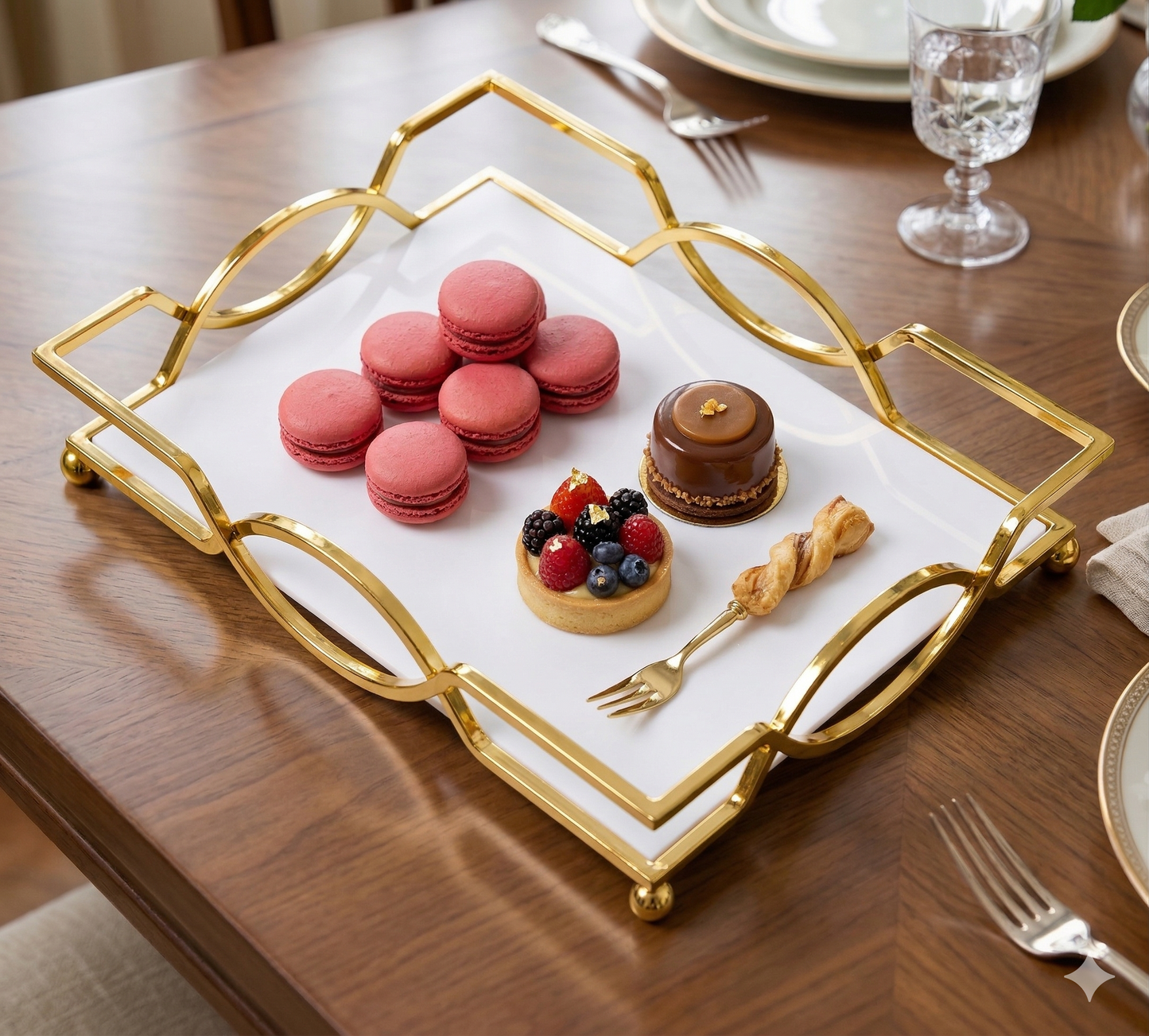 Premium Gold Serving Platter – Stylish Single-Tier Tray for Desserts, Pastries & Spice Jar Organizer – Rust-Proof Decorative Food Tray
