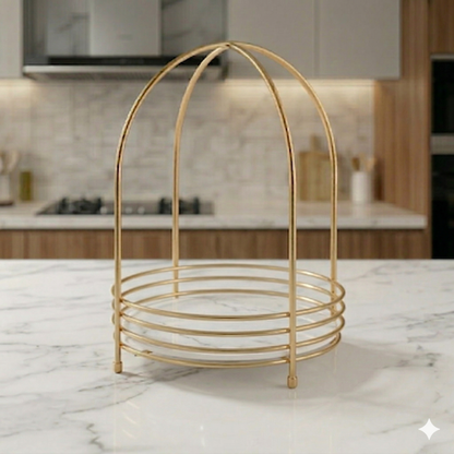 Luxury Golden  Spice Organizer – Premium Round Metal Kitchen Rack with Elegant White Base for Masala Jars & Jams