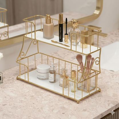 Luxury 2-Tier Gold Spice Rack & Kitchen Organizer – Elegant Countertop Storage for Jars, Condiments, and Spice Bottles