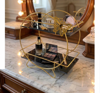 Luxury 2-Tier Butterfly Golden Vanity Rack – Elegant Makeup & Skin Care Organizer
